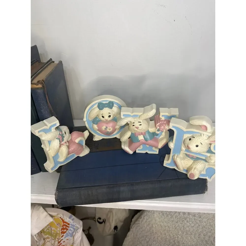 Vintage Burwood Hard Plastic  LOVE Bunnies 1970’s Wall  Decor Nursery Baby Kids